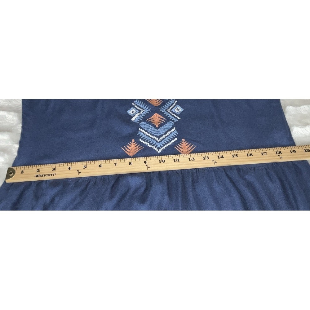Ariat Women's Large Indigo Blue Fade Saloon Southwestern Top  Aztec Print Peplum - Picture 11 of 11